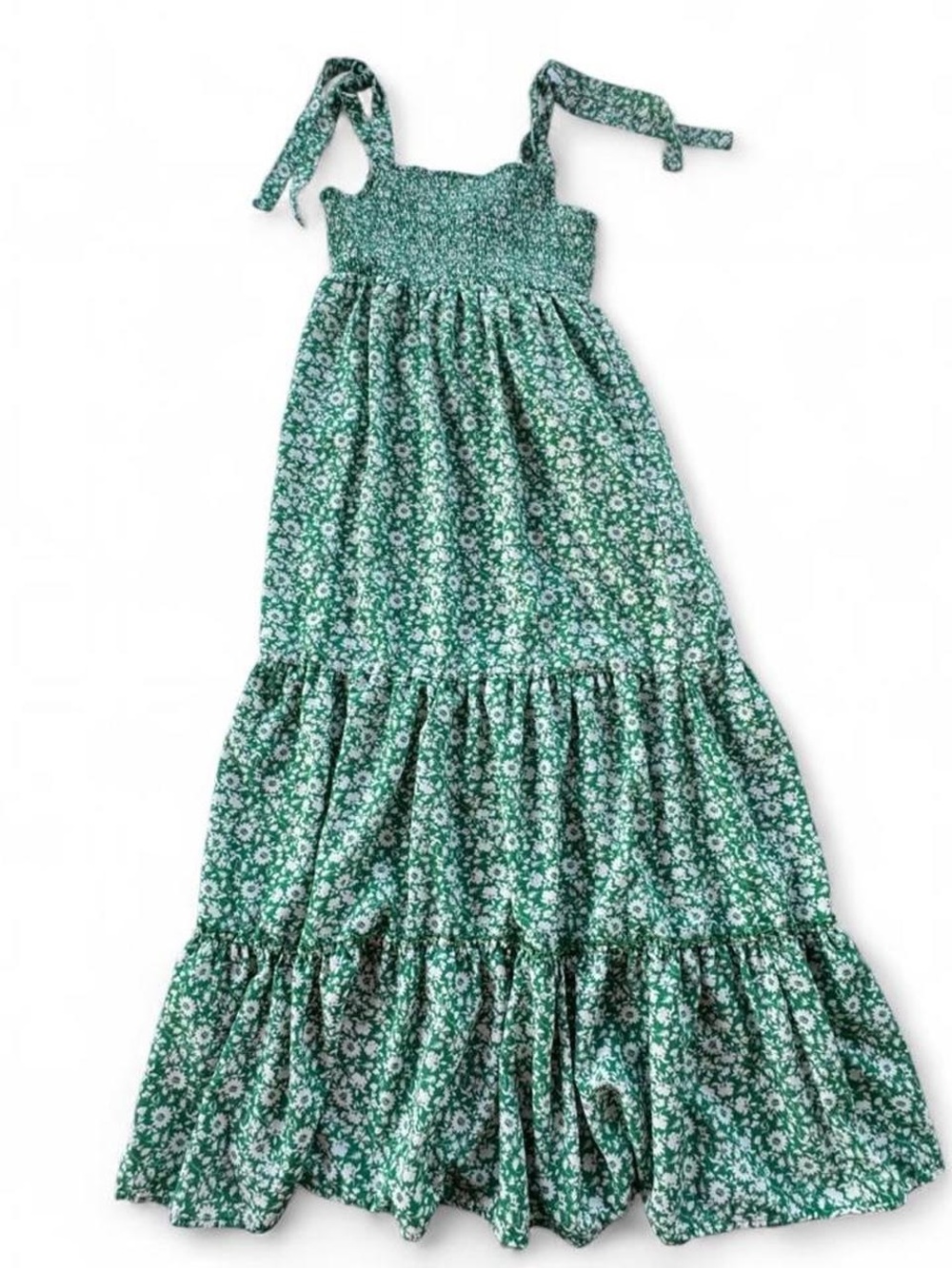 Liberty Love Green Floral Smocked Tie Strap Maxi Dress Size Large